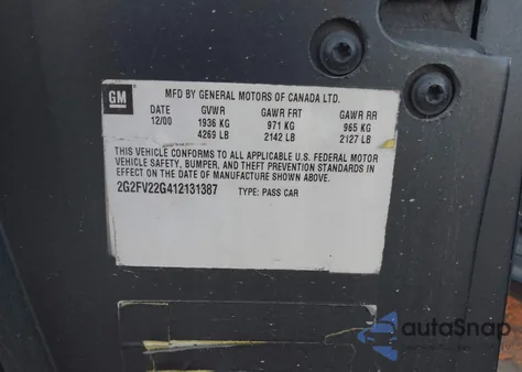 2001 Pontiac Firebird Formula from USA, damaged, VIN 2G2FV22G412131387